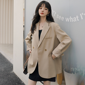 高级小众韩系chic职业卡其色西装外套女春秋超火好看气质短款上衣,女装西装,浙宝088