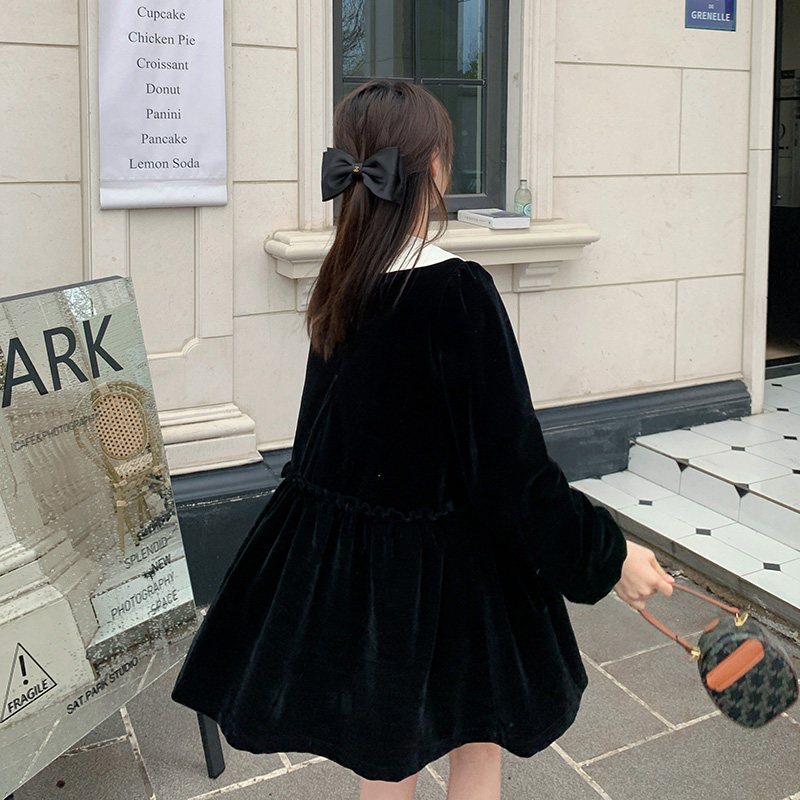 法式v领蝴蝶结连衣裙女春秋2025年新款宽松气质名媛小黑裙高级感,女装连衣裙,浙宝088
