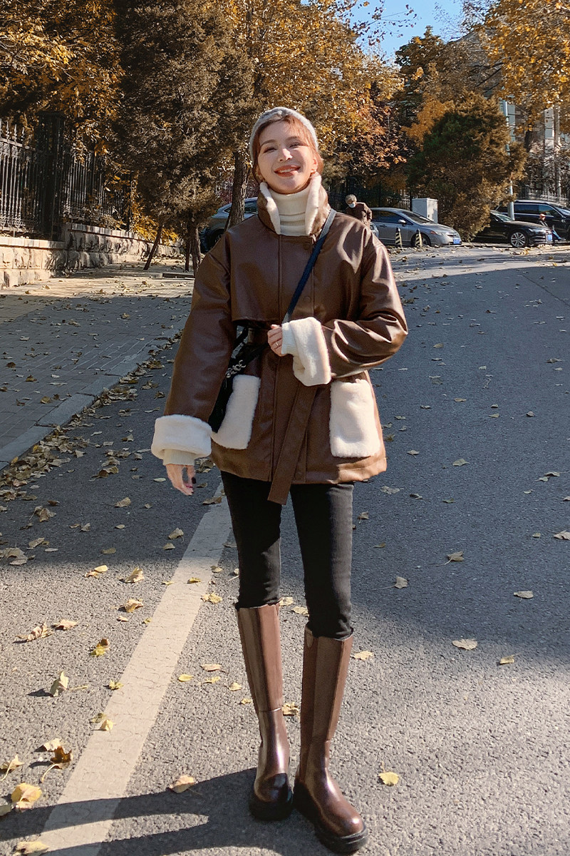 现货M021P165K2582022冬装派克服皮衣羊羔毛服外套两色女,女装皮衣,浙宝088
