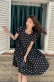 现货X1033P95K1482022夏装新款碎花泡泡袖中长款连衣裙，女装连衣裙，浙宝088