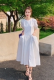 现货X1009P90K1482021夏装新款白色泡泡袖大口袋连衣裙，女装连衣裙，浙宝088