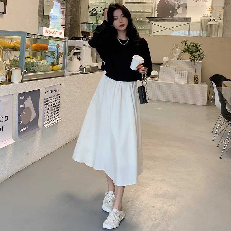 韩版拼接撞色假两件连衣裙春秋女装2025新款春装时尚气质长裙子冬,女装连衣裙,浙宝088