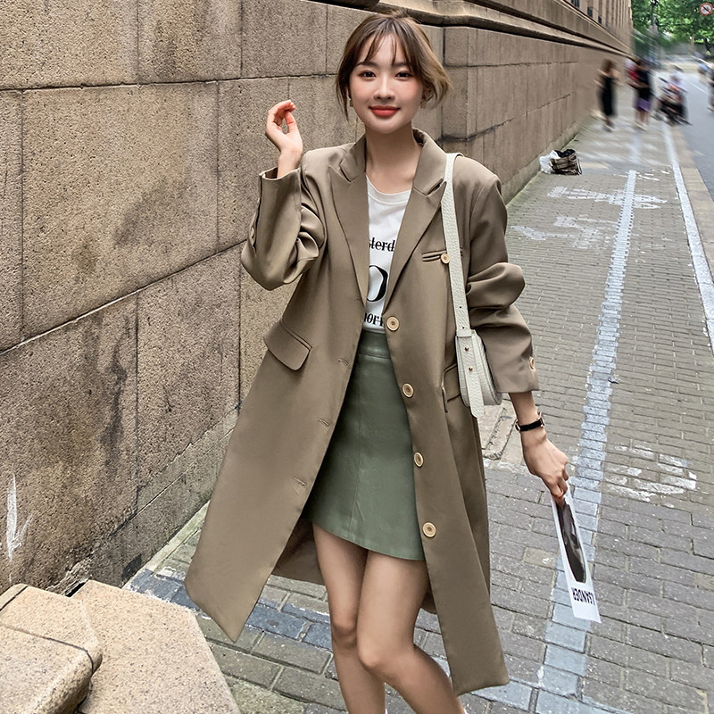 韩系宽松休闲卡其色西装风衣外套女春秋2025新款长款气质正肩大衣,女装风衣,浙宝088