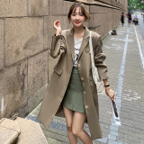 韩系宽松休闲卡其色西装风衣外套女春秋2025新款长款气质正肩大衣，女装风衣，浙宝088