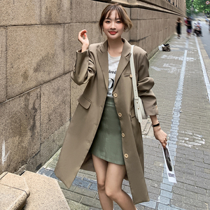 韩系宽松休闲卡其色西装风衣外套女春秋2025新款长款气质正肩大衣图片
