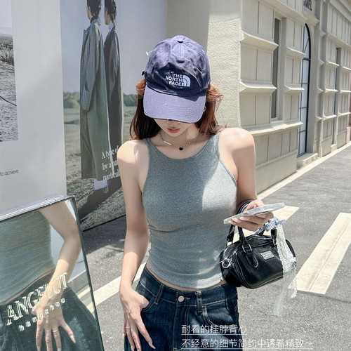 2026春夏新款女装黑色无袖背心女简约圆领打底衫 显瘦吊带美背