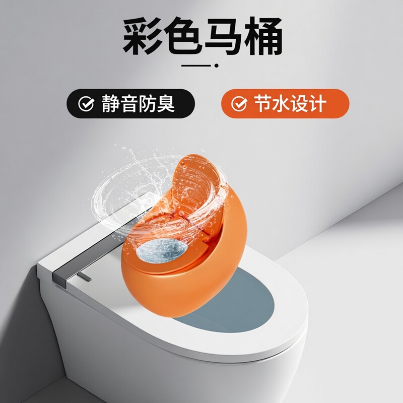 彩色马桶家用静音防臭坐便器小户型虹吸式节水座便器坐厕61cm