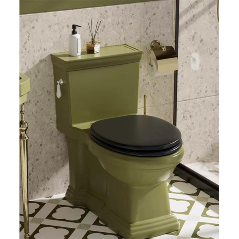 草绿色复古单孔马桶虹吸式防臭节水静音大口径古典豪华连体座便器