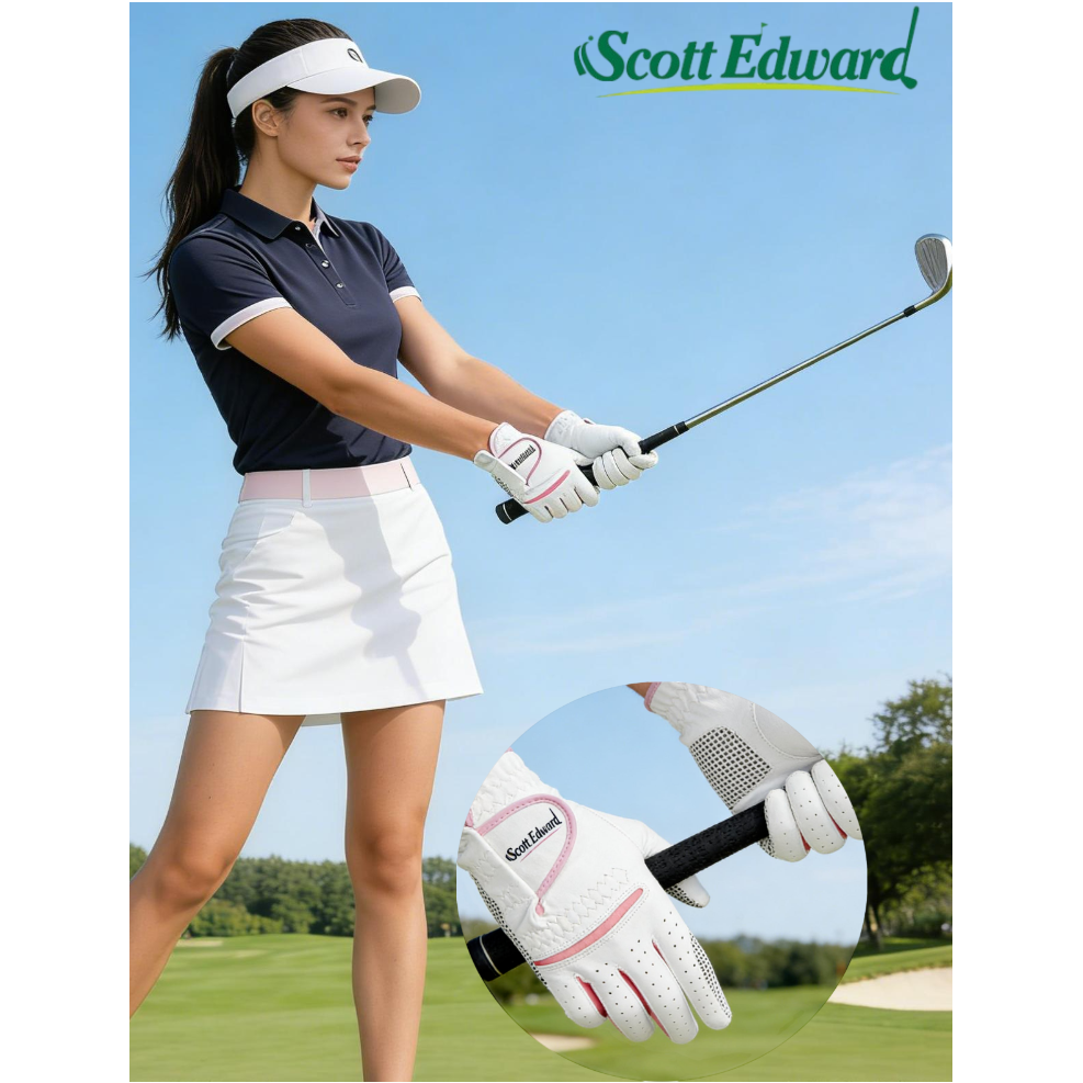 高尔夫手套女士小羊皮左右手防滑golf球手套透气双手装户外运动