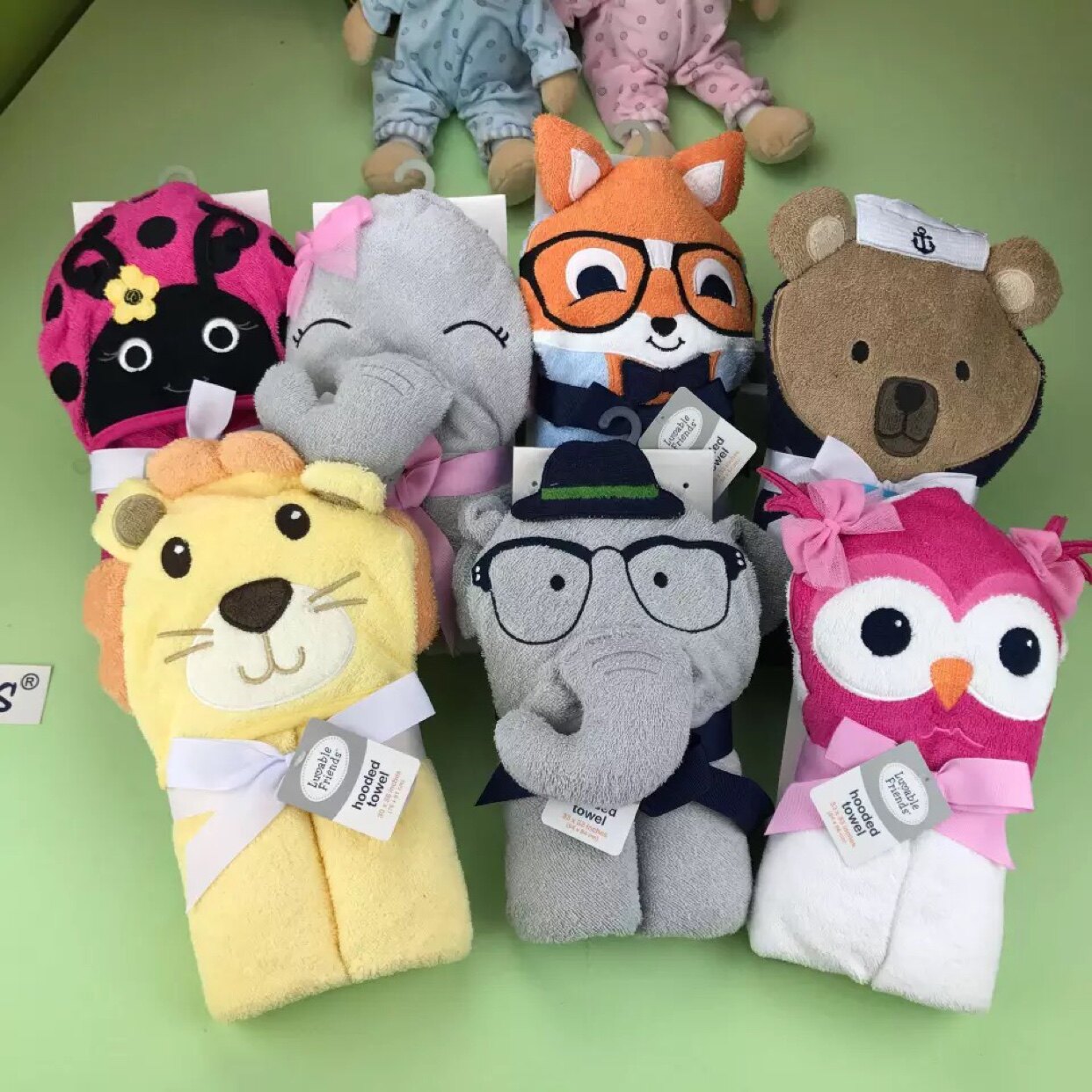 luvable friends美国熊宝宝婴幼儿纯棉卡通立体带帽浴巾抱毯抱被