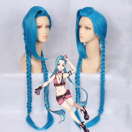 包邮现货英雄联盟cos假毛 暴走萝莉 LOL金克斯 100cm/120cm美人尖