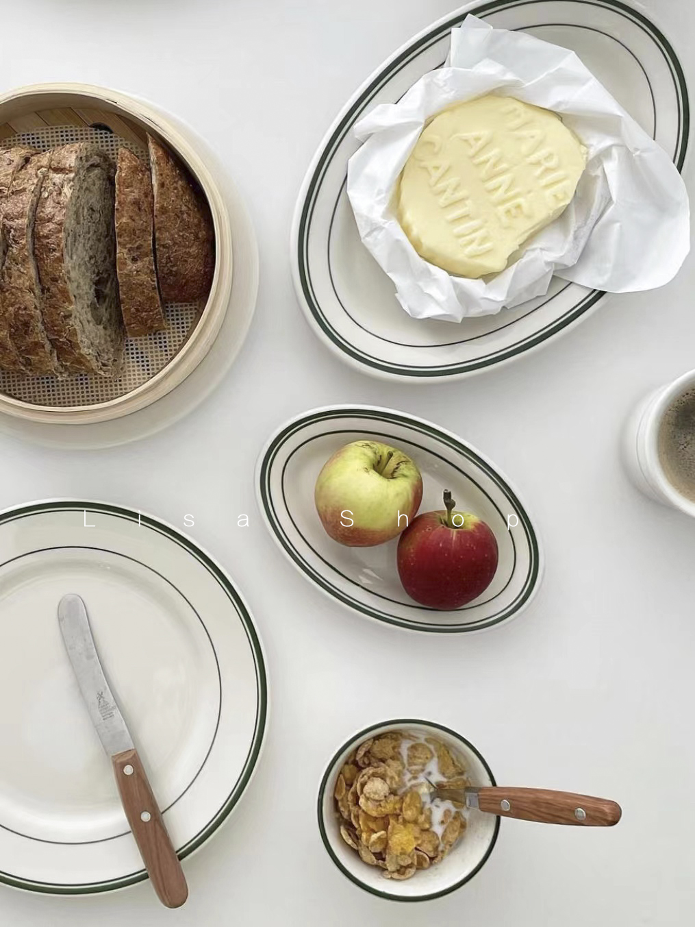 韩式餐具绿线条陶瓷组合