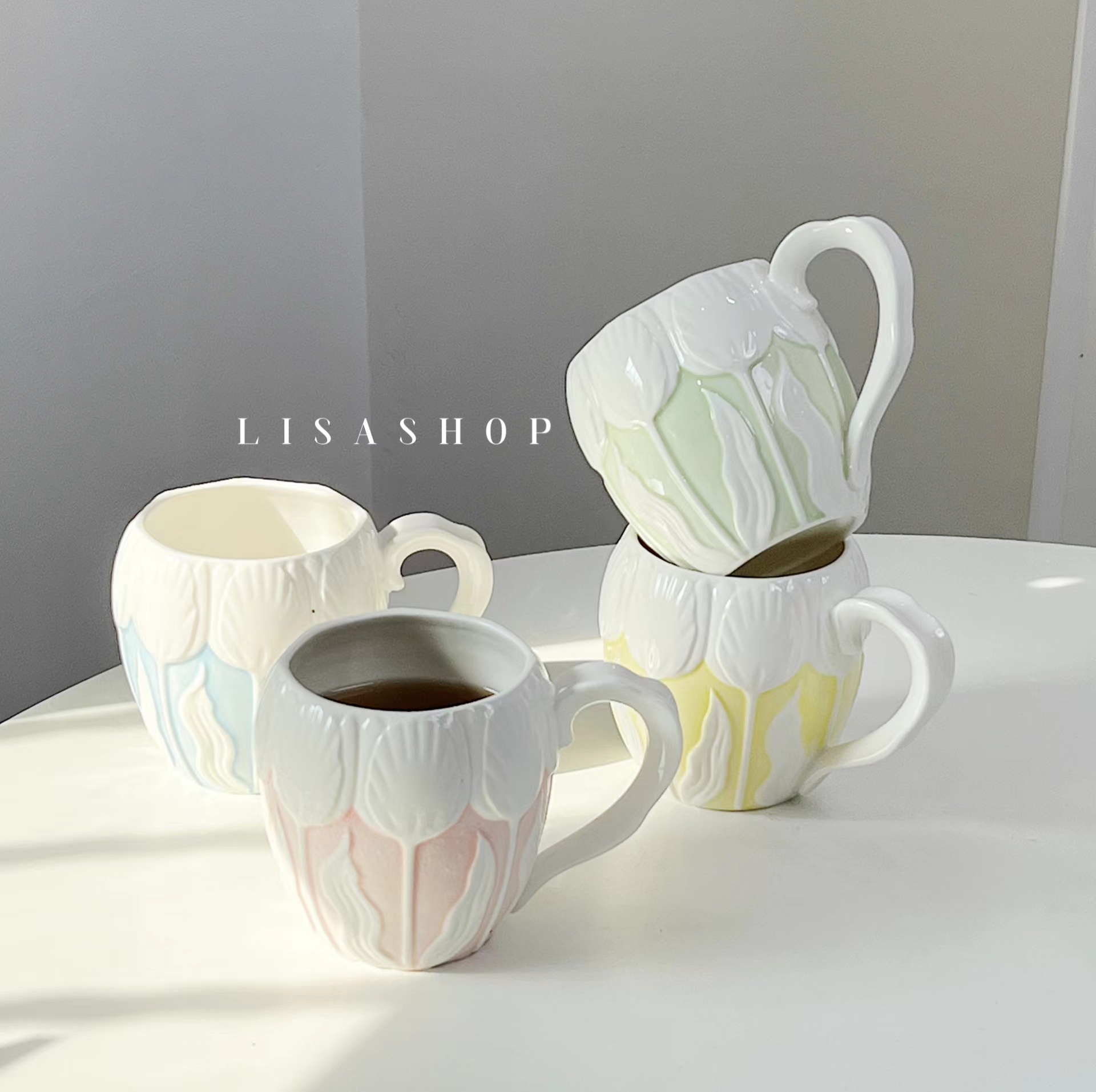 陶瓷精致手工郁金香浮雕马克杯