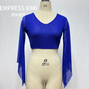 肚皮舞新款练习服水纱长袖上衣练习服白色黑色短装大码女款舞蹈服