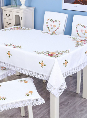 棉麻布艺餐桌布丝带绣花茶几方台布小圆桌布椅套椅垫田园家用盖巾