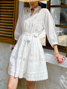 2025春装度假连衣裙女法式连衣裙夏季外贸跨境女装白色衬衫裙宽松