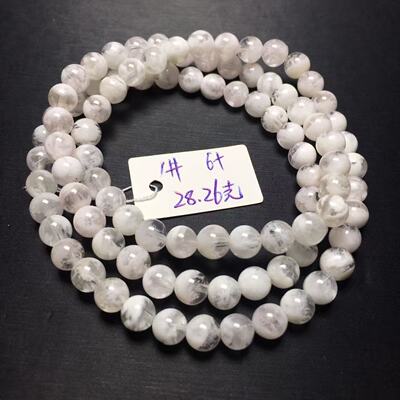 天然水晶白幽灵手串三圈异象