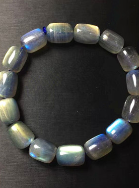 天然拉长石手串 labradorite 桶珠  灰月光石手链 彩光转运珠