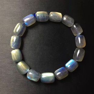 天然拉长石手串 labradorite 桶珠  灰月光石手链 彩光转运珠