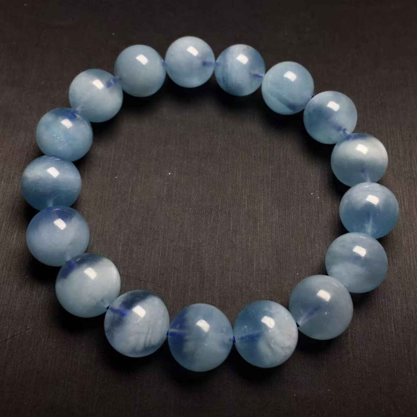 海蓝宝 手链 Aeroides 蓝天白云 Aquamarine 天然水晶 海盐海蓝宝 - 实物图