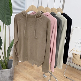 德绒连帽t恤女长袖2025秋冬新款打底衫内搭上衣宽松白色加绒帽衫