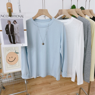 防晒内搭宽松纸片人上衣 春夏新款 雪花棉正肩长袖 面膜t恤女打底衫