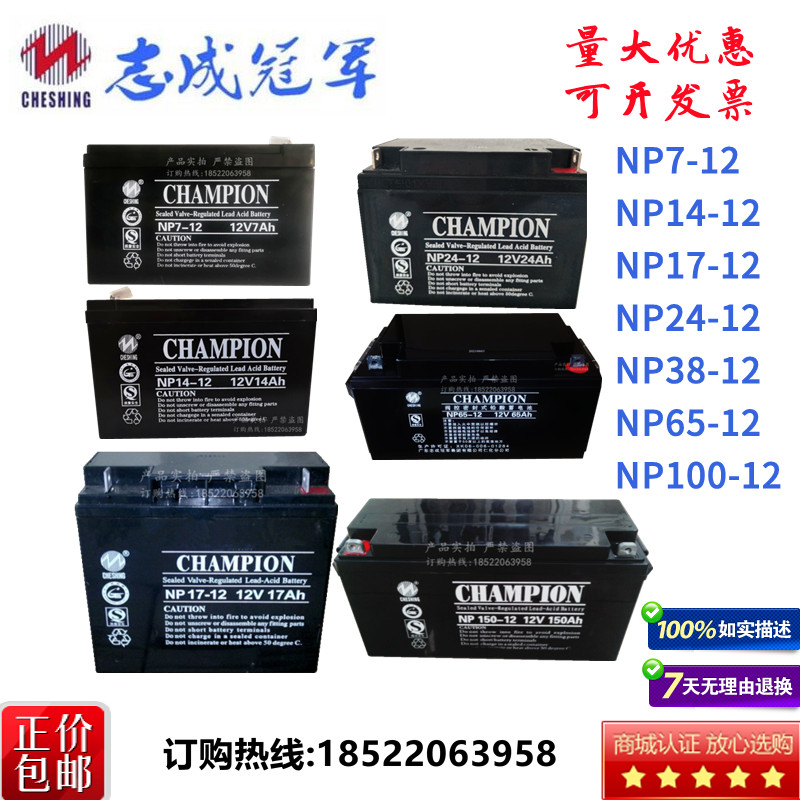 冠军蓄电池NP17-12 12V24AH38AH65AH100AH150A200A铅酸免维护包邮