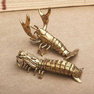创意纯黄铜皮皮虾模形小摆件仿真虾茶宠桌面龙虾濑尿虾虾姑虾耙子