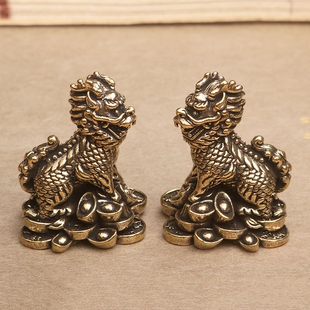 黄铜麒麟摆件一对元宝麒麟家居客厅电视柜酒柜卧室桌面办公室装饰