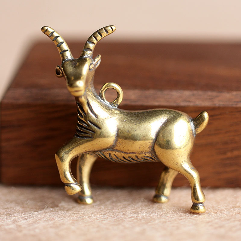 创意黄铜钥匙扣纯铜手工复古十二生肖羊小挂饰吊坠汽车钥匙链男女