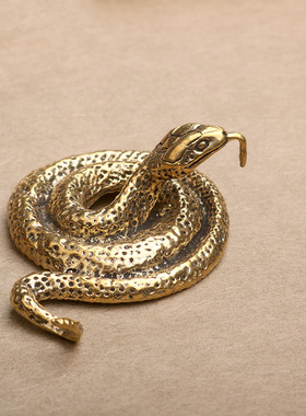 雕铸实心古玩响尾蛇摆件茶宠黄铜