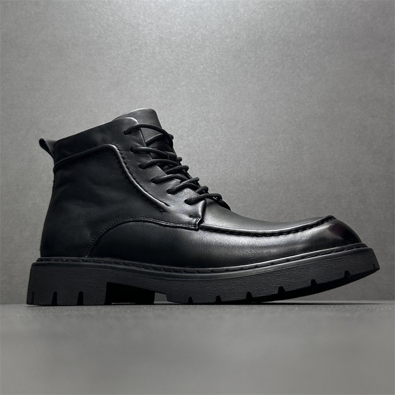 头层牛皮短靴真皮高帮英伦风靴子