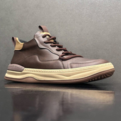 男鞋 真皮百搭高帮板鞋 复古简约大气休闲鞋 秋冬新款 牛皮中帮芒果鞋