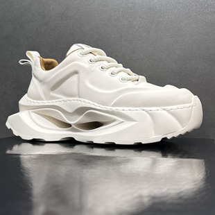 欧洲站新款潮鞋头层牛皮休闲运动鞋真皮透气老爹鞋厚底增高机甲鞋