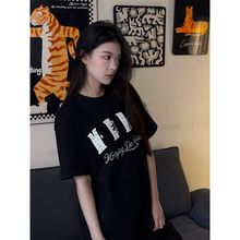 黑色贴布珍珠字母短袖男女夏季潮牌刺绣t恤美式高街痞帅半袖上衣