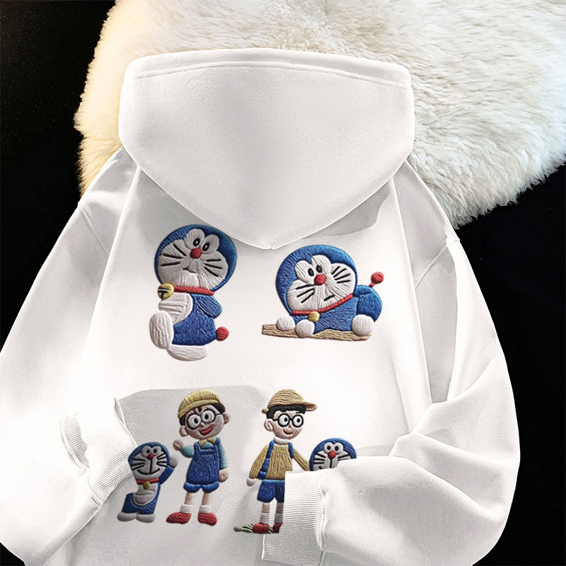 哆啦A梦仿刺绣设计感小众连帽卫衣女秋季甜酷风高街宽松百搭外套