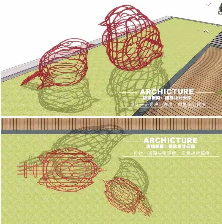 草图大师素材库异形抽象铁艺镂空装饰动物雕塑小鸟景观配景su模型