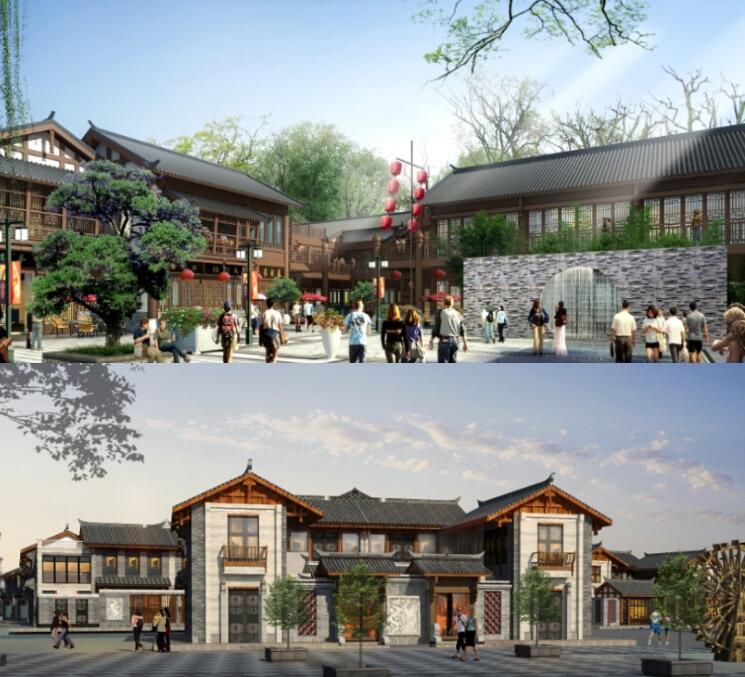 su素材丽江美丽新农村度假村山城村庄古镇村落民居商业街su模型
