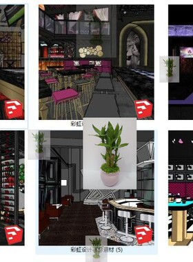 夜店酒吧酒馆清吧餐饮吧台凳椅酒柜架卡座舞台室内SU模型sketchup