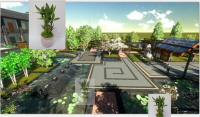 中式养老院园林景观庭院建筑园建水景su模型园林设计skp草图大师
