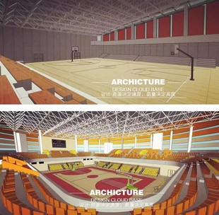体育运动馆 学校体育中心篮球场场地 观众台 室内看台su模型4款