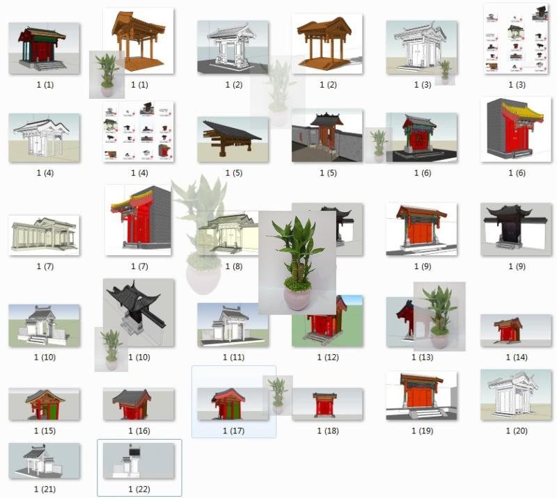 草图大师中式古典园林景观垂花门建筑构件素材库sketchup SU模型