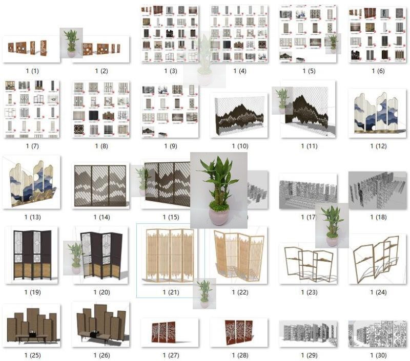中式欧式隔断镂空屏风小品室内单体组件su模型sketchup素材库