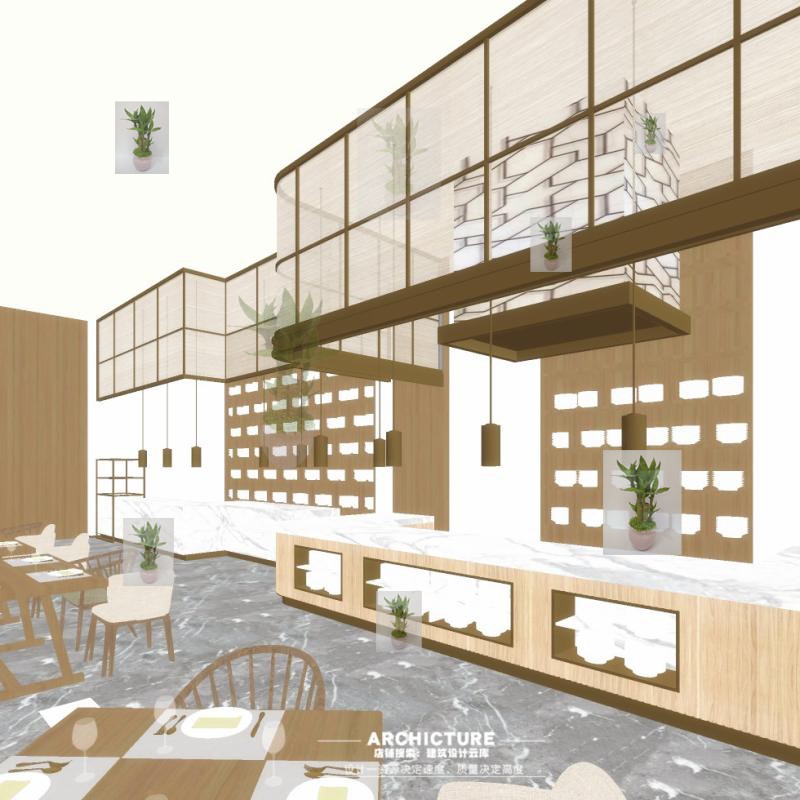 SU模型原木乡村日式料理店主题寿司店自助餐厅餐馆收银台skp草图