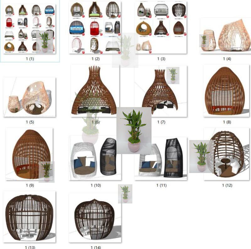 sketchup室内外装饰小品鸟笼笼子造型沙发座椅坐凳草图大师SU模型