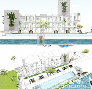 skp素材三层简约体块组合联排别墅酒店公寓住宅建筑设计su模型