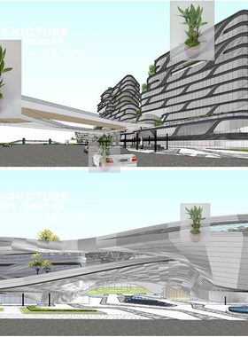 现代退台式办公公寓商业综合体景观理念概念花园式建筑方案su模型