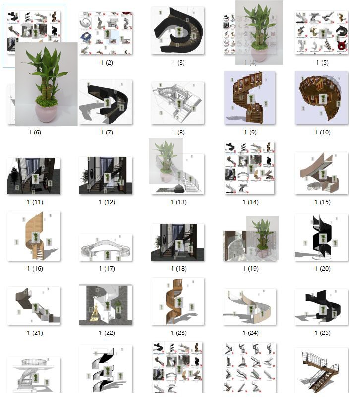 skp现代中式欧式轻奢风楼梯旋转楼梯钢结构楼梯室内组件SU模型