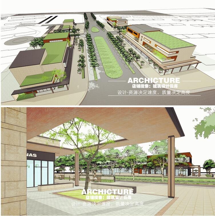 su沿街二层现代商业内街休闲情景体验式空间建筑景观su模型素材