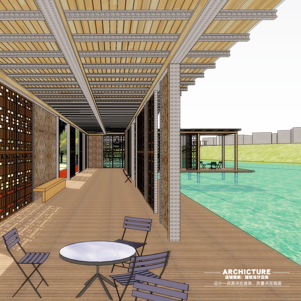 su素材生态观光湿地公园湖中岛漫步观鸟塔木栈道连桥木亭子su模型